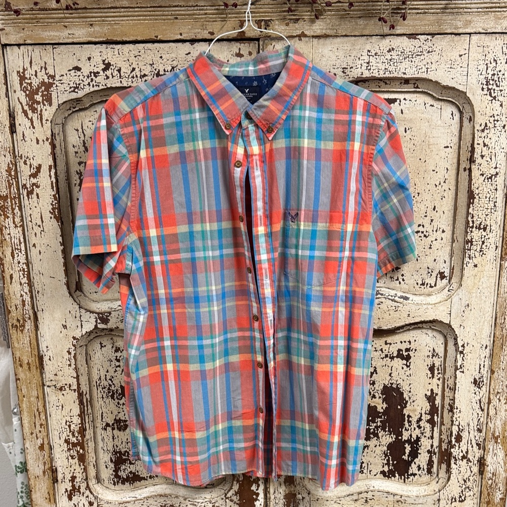 Men's Multicolor Plaid Short Sleeve Shirt Sz XL